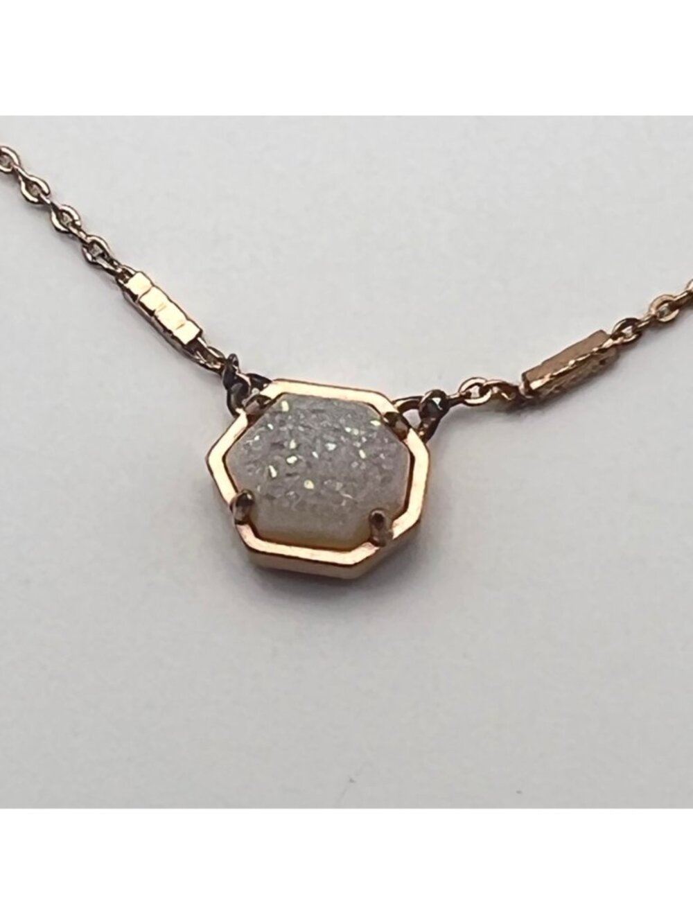 Kendra Scott Iridescent Drusy Necklace Rose Gold Tone 16" + 2" Druzy LOOK READ - Picture 8 of 13